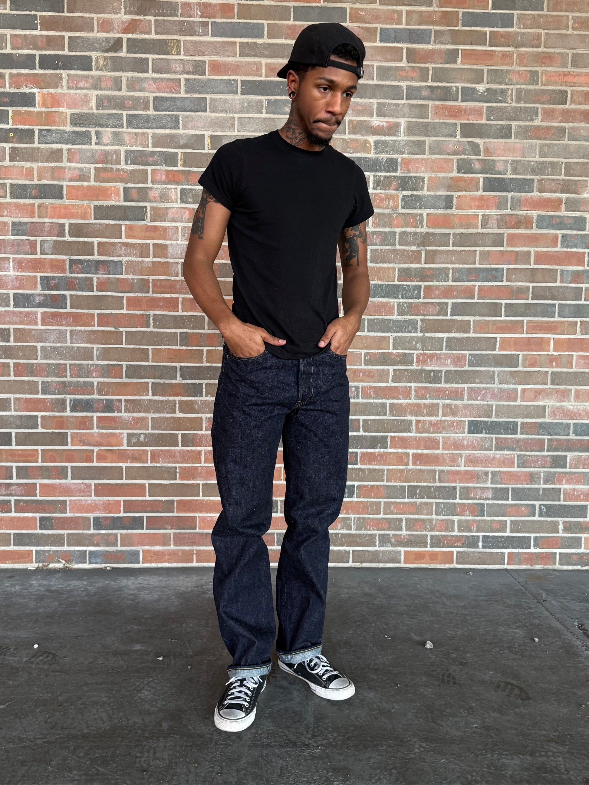 myles is modeling the crested jean. 